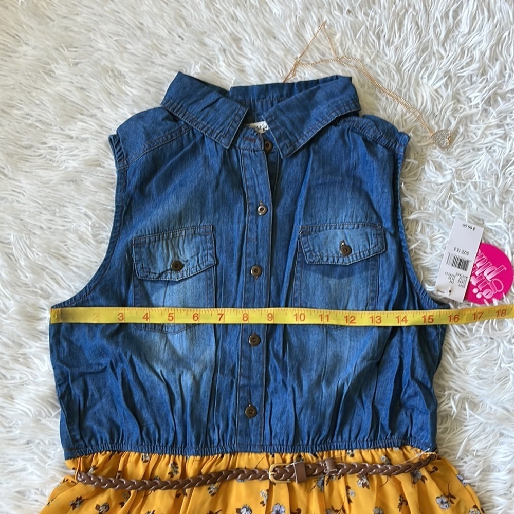 Knit Works Girls Tiered Denim Dress with Belt & Necklace blue/Mustard size 16.5 - Picture 8 of 12